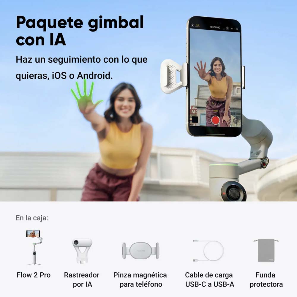 Insta360 Flow 2 Pro Gris Paquete Gimbal con IA